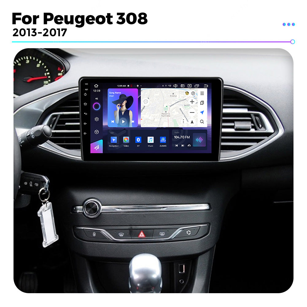 NaviFly NF Series Android 14 8G+256G 2K QLED screen CarPlay Auto DSP RDS 4GLte WIFI For Peugeot 308 2013-2017-AB 9inch