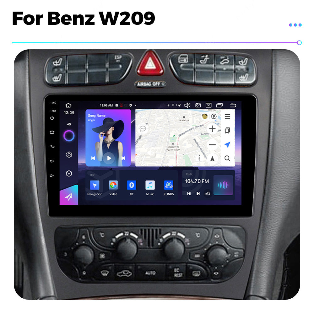 NaviFly NF Series Android 14 8G+256G 2K QLED screen CarPlay Auto DSP RDS 4GLte WIFI For Benz W209 9inch