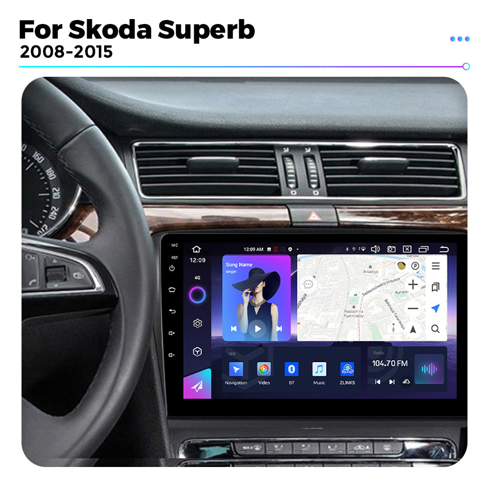 NaviFly NF Series Android 14 8G+256G 2K QLED screen CarPlay Auto DSP RDS 4GLte WIFI For Skoda Superb 2008-2015 10inch