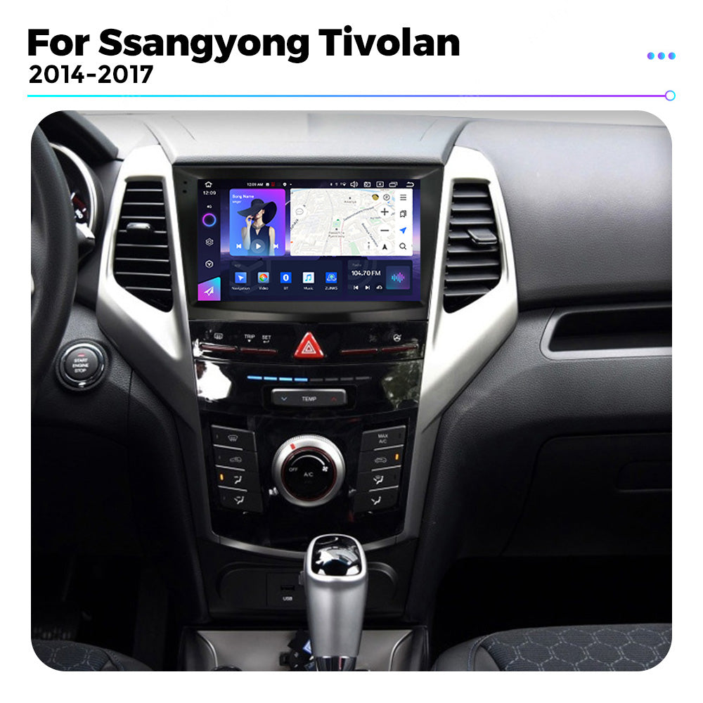 NaviFly NF Series Android 14 8G+256G 2K QLED screen CarPlay Auto DSP RDS 4GLte WIFI For Ssangyong Tivolan 2014-2017 9inch