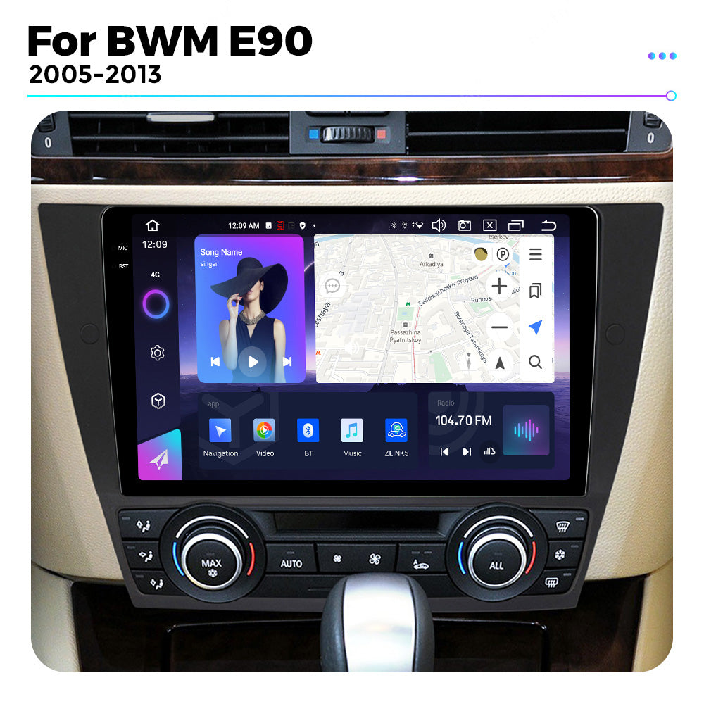 NaviFly NF Series Android 14 8G+256G 2K QLED screen CarPlay Auto DSP RDS 4GLte WIFI For BMW E90 9inch