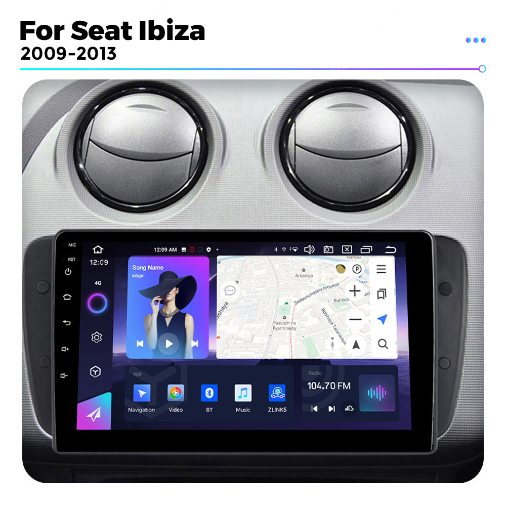 NaviFly NF Series Android 14 8G+256G 2K QLED screen CarPlay Auto DSP RDS 4GLte WIFI For Seat Ibiza 2009-2013 9inch
