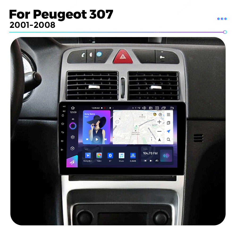 NaviFly NF Series Android 14 8G+256G 2K QLED screen CarPlay Auto DSP RDS 4GLte WIFI For Peugeot 307 2001-2008 9inch