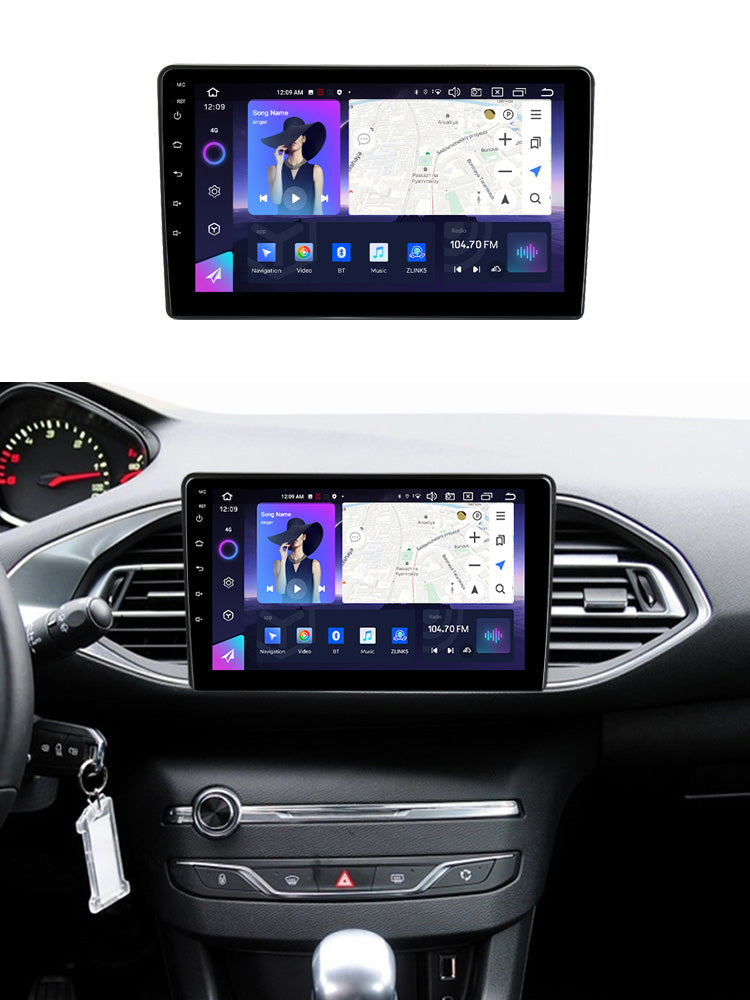 NaviFly NF Series Android 14 8G+256G 2K QLED screen CarPlay Auto DSP RDS 4GLte WIFI For Peugeot 308 2013-2017-AB 9inch