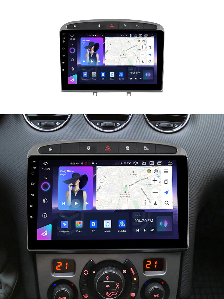 NaviFly NF Series Android 14 8G+256G 2K QLED screen CarPlay Auto DSP RDS 4GLte WIFI For Peugeot 408 9inch Gray Black