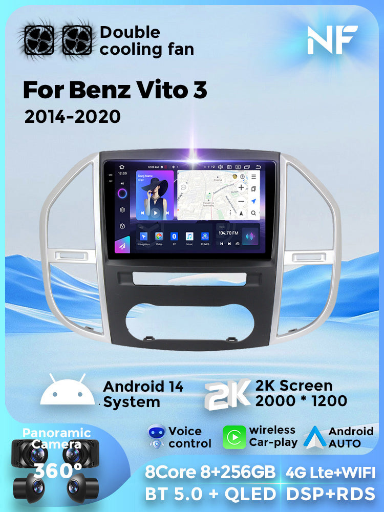 NaviFly NF Series Android 14 8G+256G 2K QLED screen CarPlay Auto DSP RDS 4GLte WIFI For Mercedes Benz Vito3 W44 2014-2020 10.36Inch