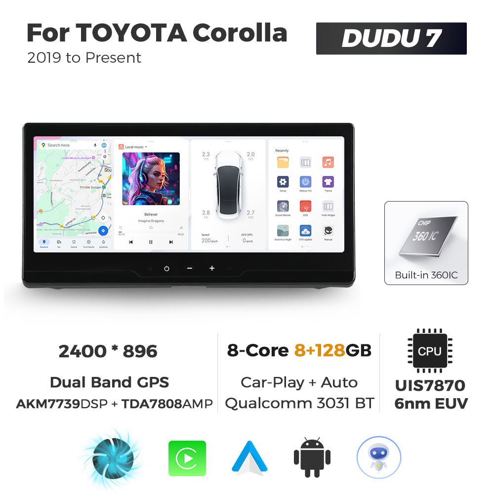 Navifly DUDU7 8core Car Audio Radio 12G+512G 12.3inch Multimedia Player 2k Screen Navigation Car-play Auto for TOYOTA Corolla 2019 to Present
