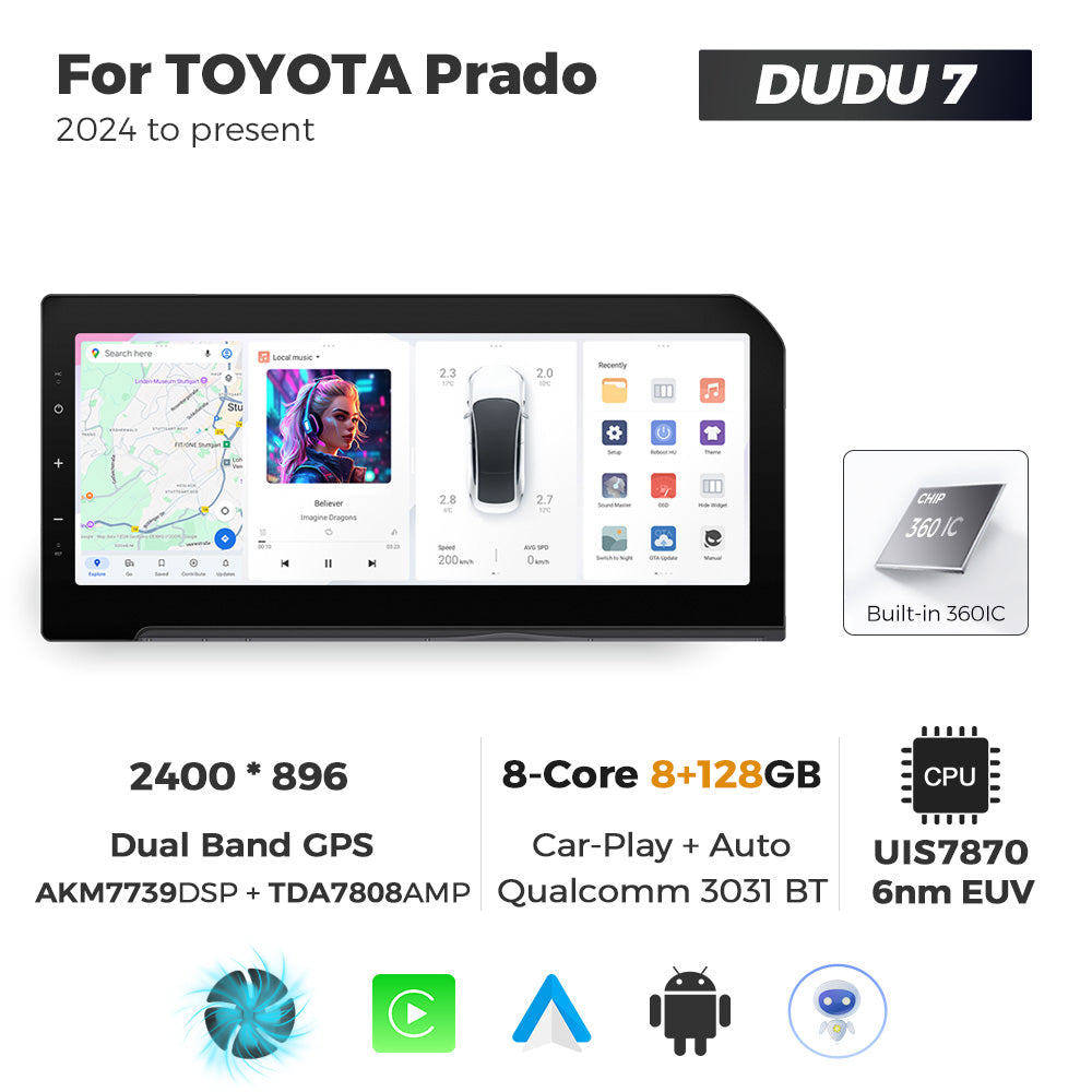 Navifly DUDU7 8core Car Audio Radio 12G+512G 12.3inch Multimedia Player 2k Screen Navigation Car-play Auto for TOYOTA Prado 2024 to present