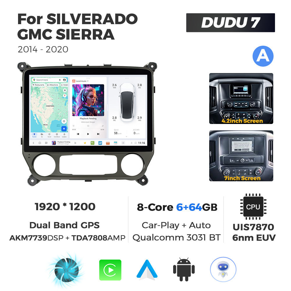 Navifly DUDU7 8core Car Audio Radio 12G+512G 12inch Multimedia Player 2k Screen Navigation Car-play Auto for SILVERADO GMC SIERRA 2014-2020