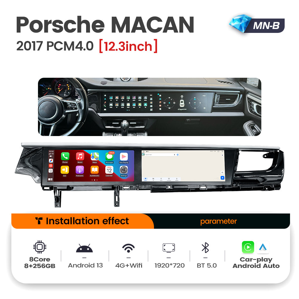 Navifly MNB MTK8667 8G+256G 12.3 inch Dual IPS Screen Android Car Radio Auto Car DVD Player Car-play 4g Wifi Bt for 2014-2017 Porsche MACAN  PCM4.0