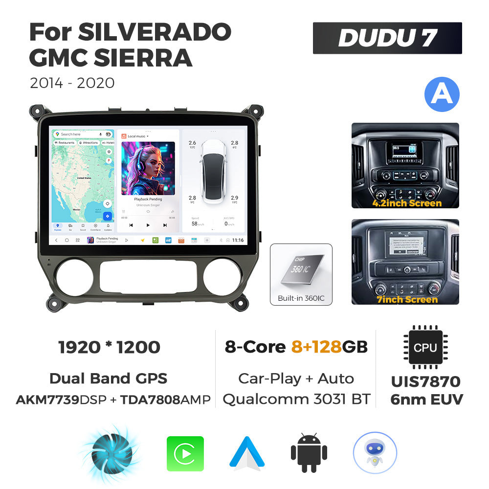 Navifly DUDU7 8core Car Audio Radio 12G+512G 12inch Multimedia Player 2k Screen Navigation Car-play Auto for SILVERADO GMC SIERRA 2014-2020
