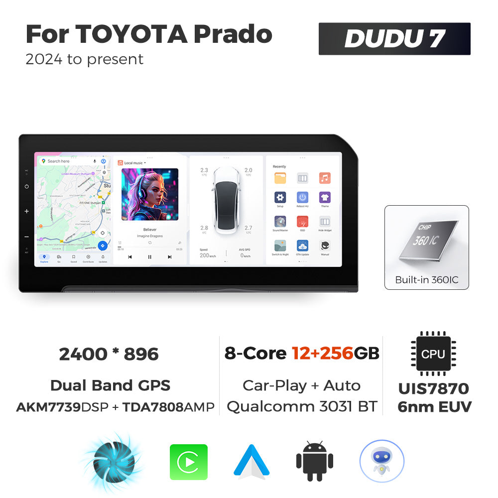 Navifly DUDU7 8core Car Audio Radio 12G+512G 12.3inch Multimedia Player 2k Screen Navigation Car-play Auto for TOYOTA Prado 2024 to present