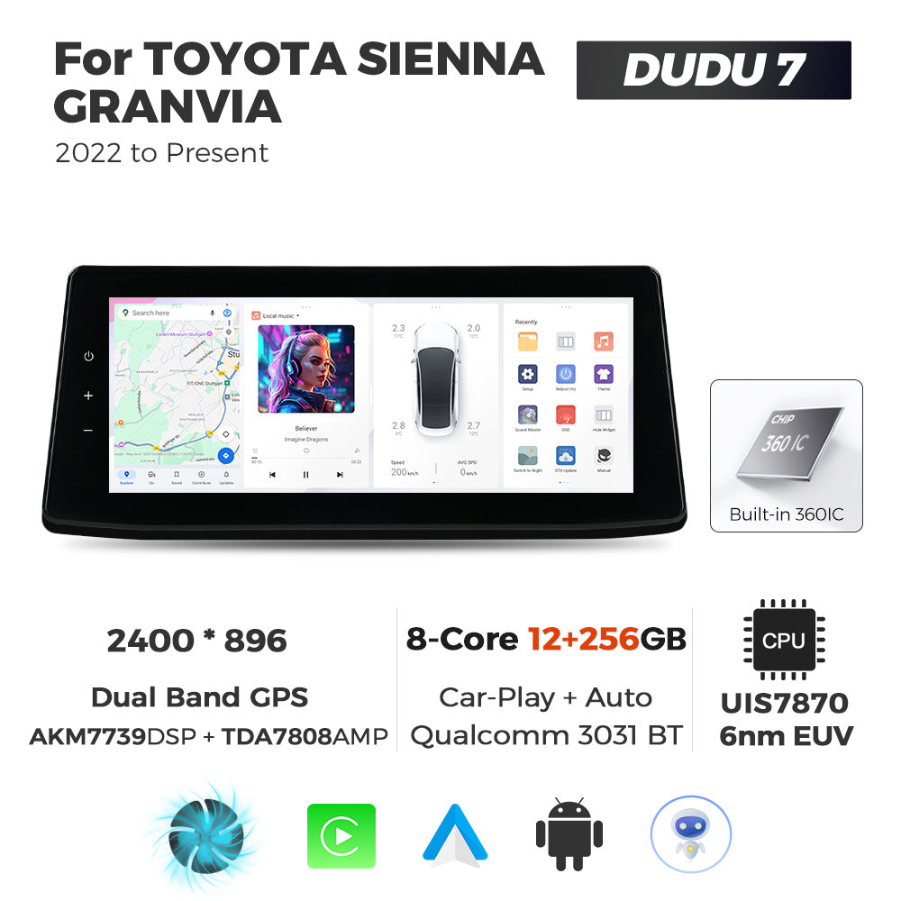 Navifly DUDU7 8core Car Audio Radio 12G+512G 12.3inch Multimedia Player 2k Screen Navigation Car-play Auto for TOYOTA SIENNA GRANVIA 2022-Present