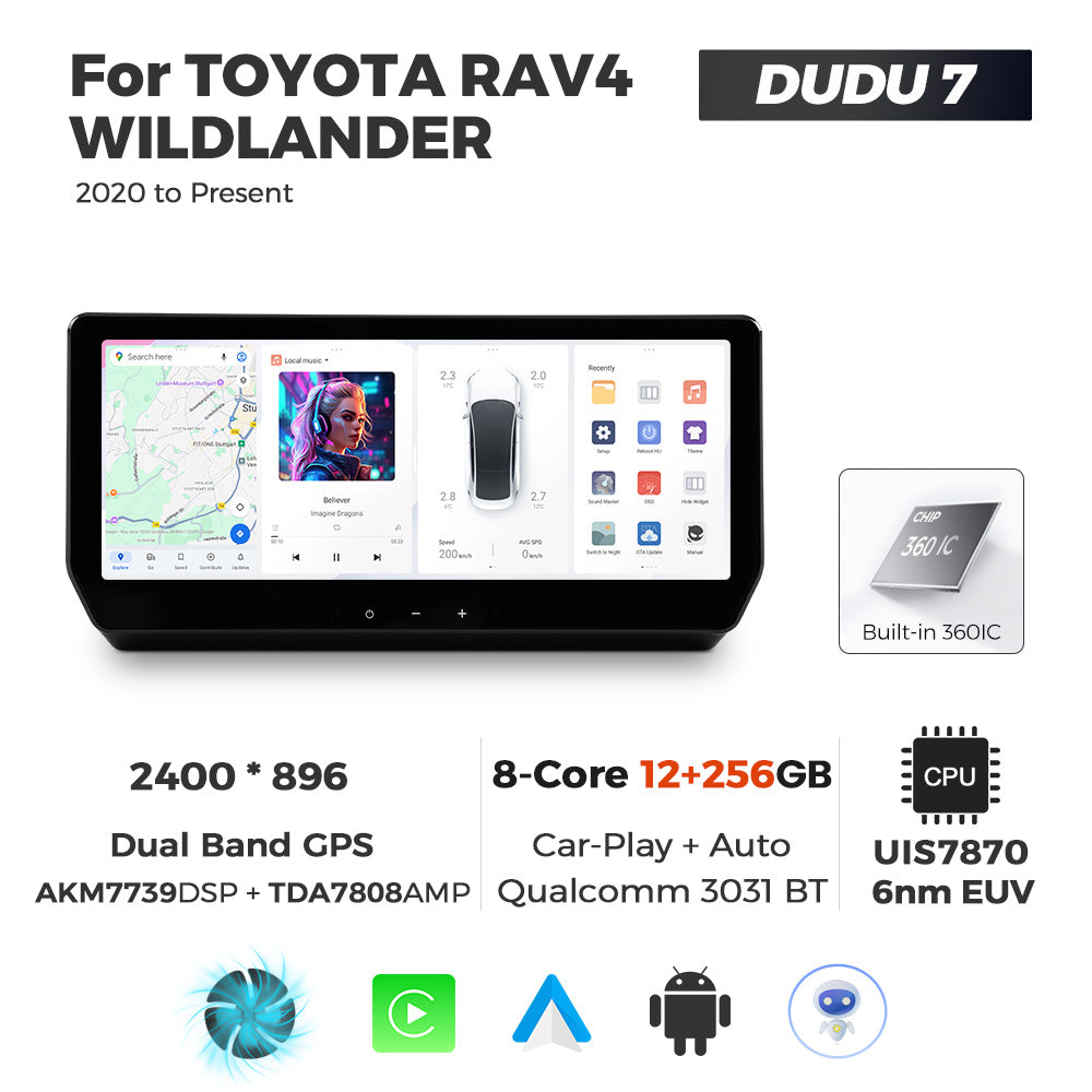 Navifly DUDU7 8core Car Audio Radio 12G+512G 12.3inch Multimedia Player 2k Screen Navigation Car-play Auto for TOYOTA RAV4 WILDLANDER 2020 to Present