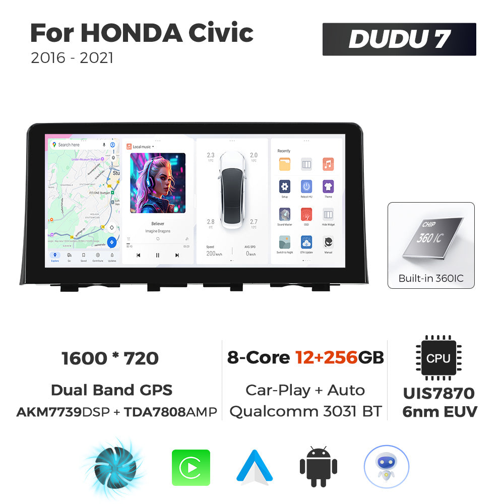 Navifly DUDU7 8core Car Audio Radio 12G+512G 10.33inch Multimedia Player 2k Screen Navigation Car-play Auto for HONDA Civic 2016-2021