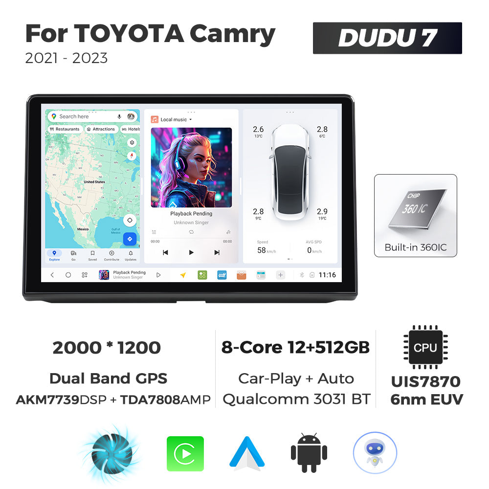 Navifly DUDU7 8core Car Audio Radio 12G+512G 12.8inch Multimedia Player 2k Screen Navigation Car-play Auto for TOYOTA Camry 2021-2023