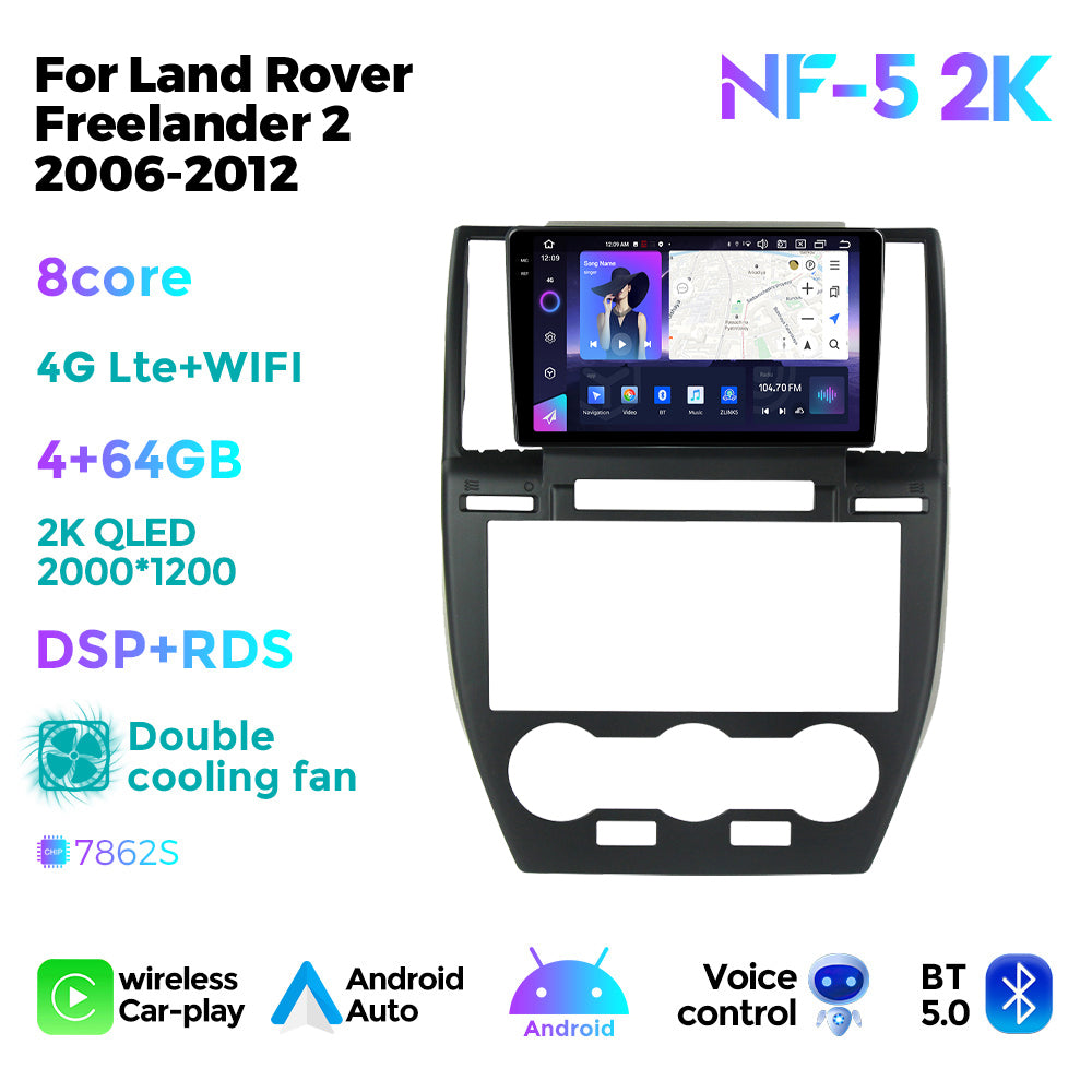 NaviFly NF Series Android 14 8G+256G 2K QLED screen CarPlay Auto DSP RDS 4GLte WIFI For Land Rover Freelander 2 2006-2012 9inch