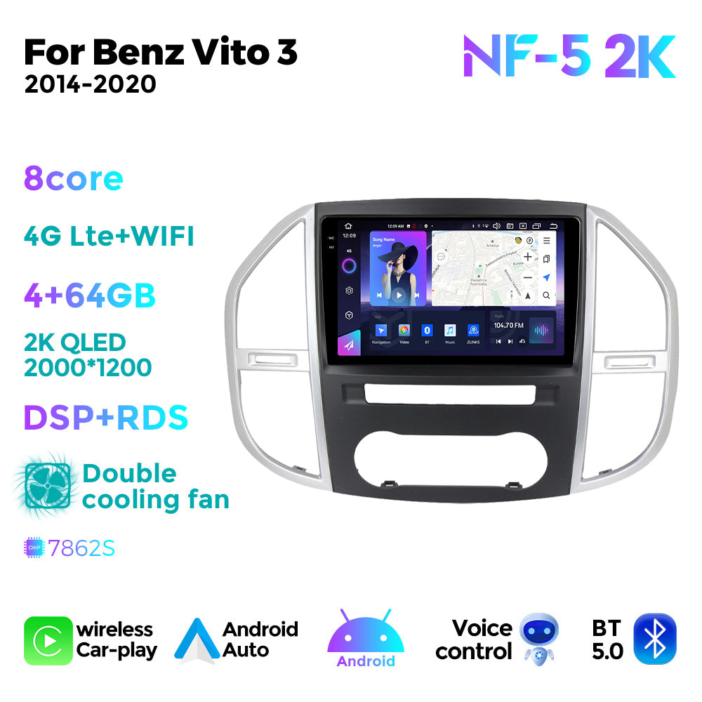 NaviFly NF Series Android 14 8G+256G 2K QLED screen CarPlay Auto DSP RDS 4GLte WIFI For Mercedes Benz Vito3 W44 2014-2020 10.36Inch