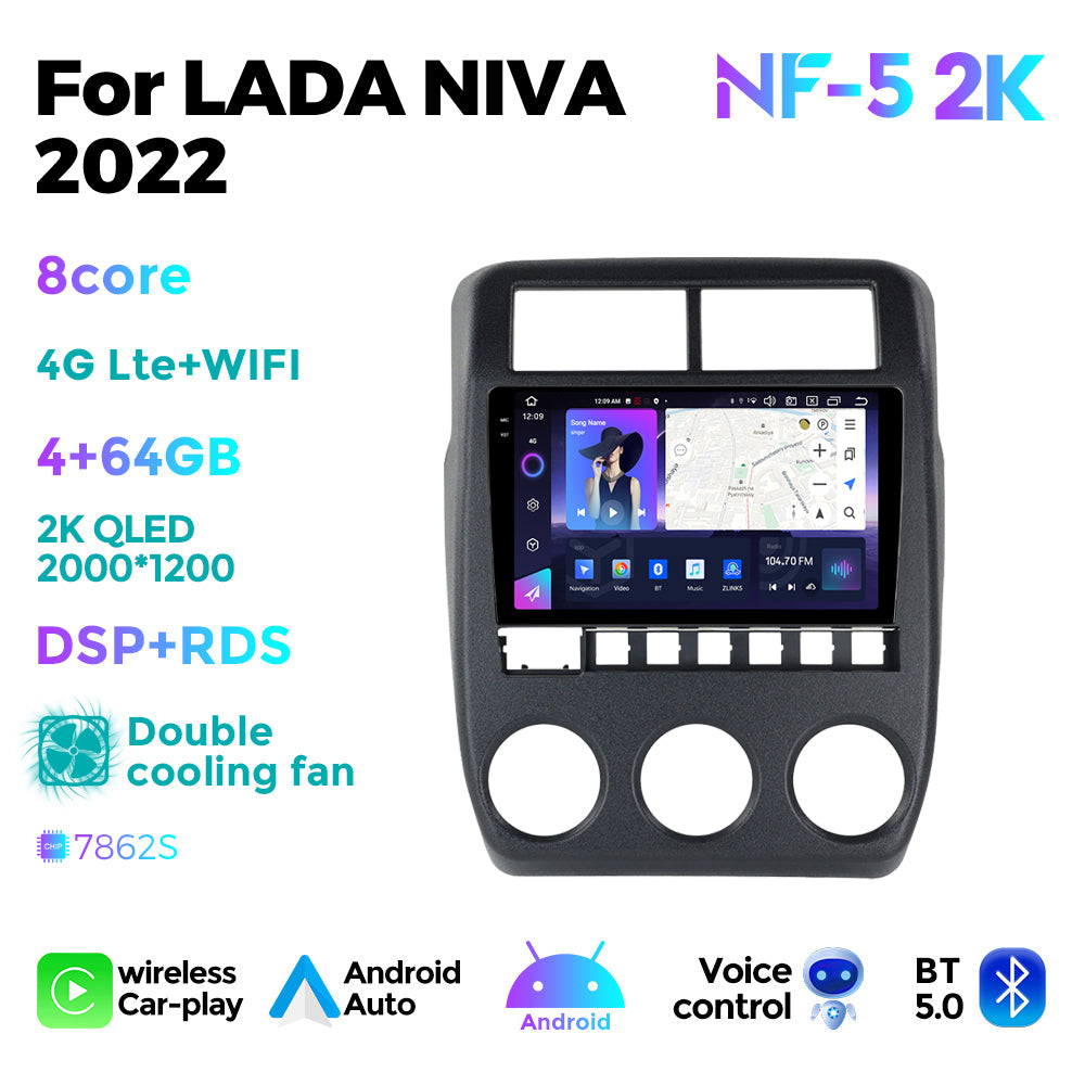 NaviFly NF Series Android 14 8G+256G 2K QLED screen CarPlay Auto DSP RDS 4GLte WIFI For LADA NIVA 2022 10inch