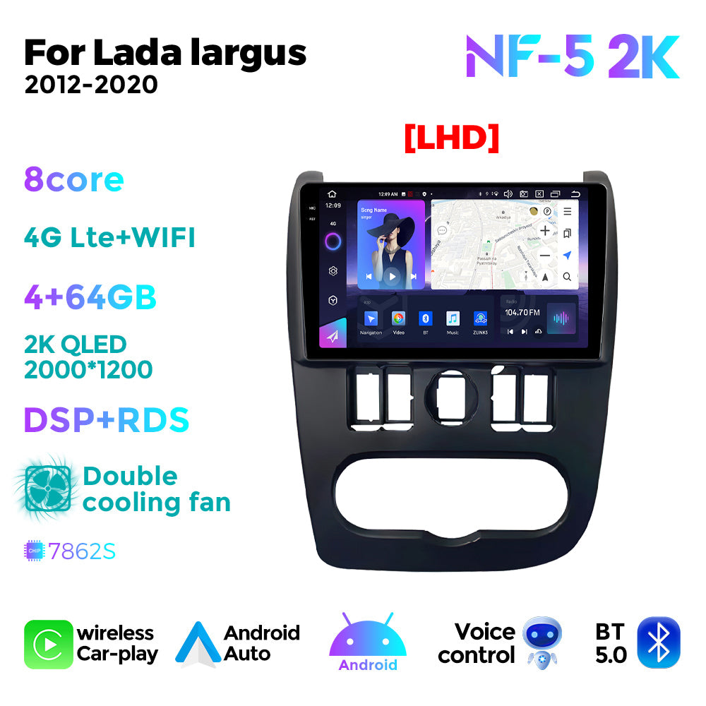 NaviFly NF Series Android 14 8G+256G 2K QLED screen CarPlay Auto DSP RDS 4GLte WIFI For Lada largus 2012-2020 LHD 9inch
