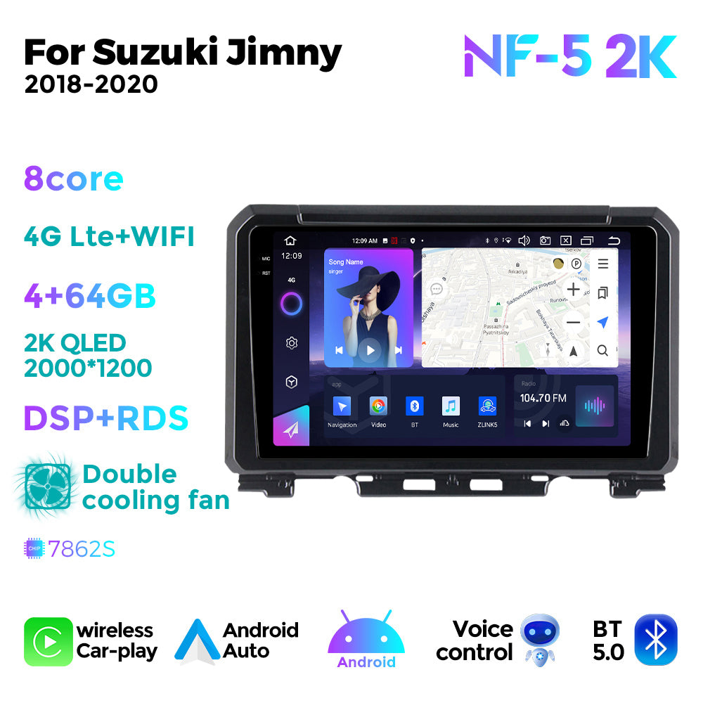 NaviFly NF Series Android 14 8G+256G 2K QLED screen CarPlay Auto DSP RDS 4GLte WIFI For Suzuki Jimny 2018-2020 9inch