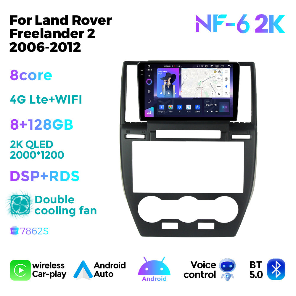 NaviFly NF Series Android 14 8G+256G 2K QLED screen CarPlay Auto DSP RDS 4GLte WIFI For Land Rover Freelander 2 2006-2012 9inch