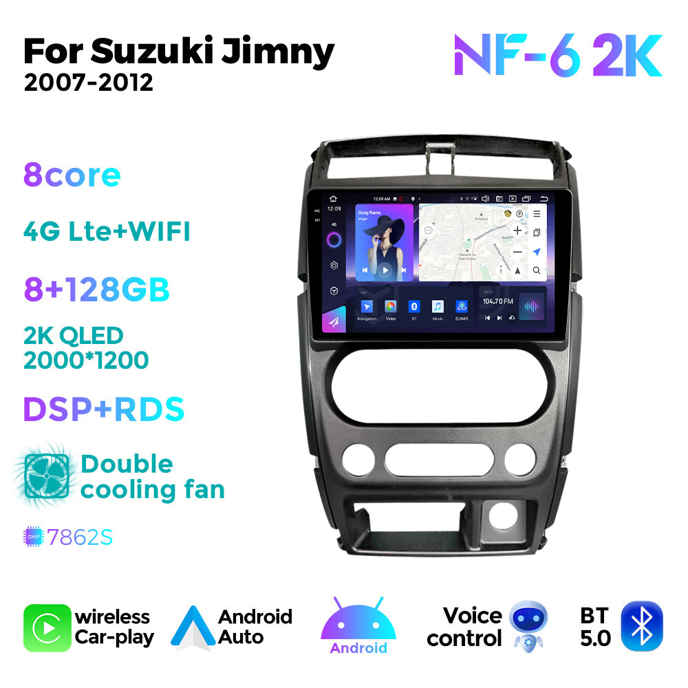 NaviFly NF Series Android 14 8G+256G 2K QLED screen CarPlay Auto DSP RDS 4GLte WIFI For Suzuki Jimny 2007-2012 9inch