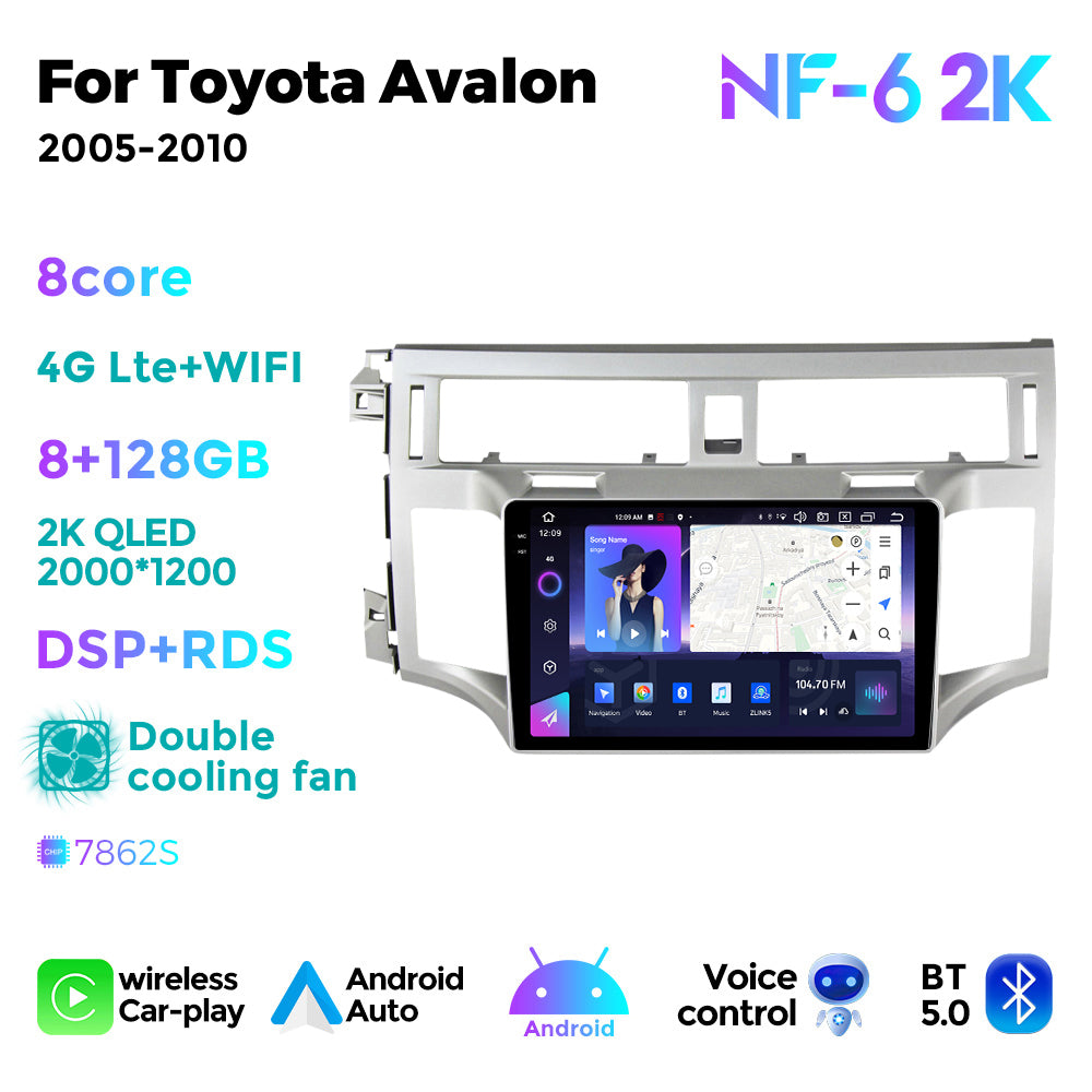 NaviFly NF Series Android 14 8G+256G 2K QLED screen CarPlay Auto DSP RDS 4GLte WIFI For Toyota Avalon 2005-2010 9inch