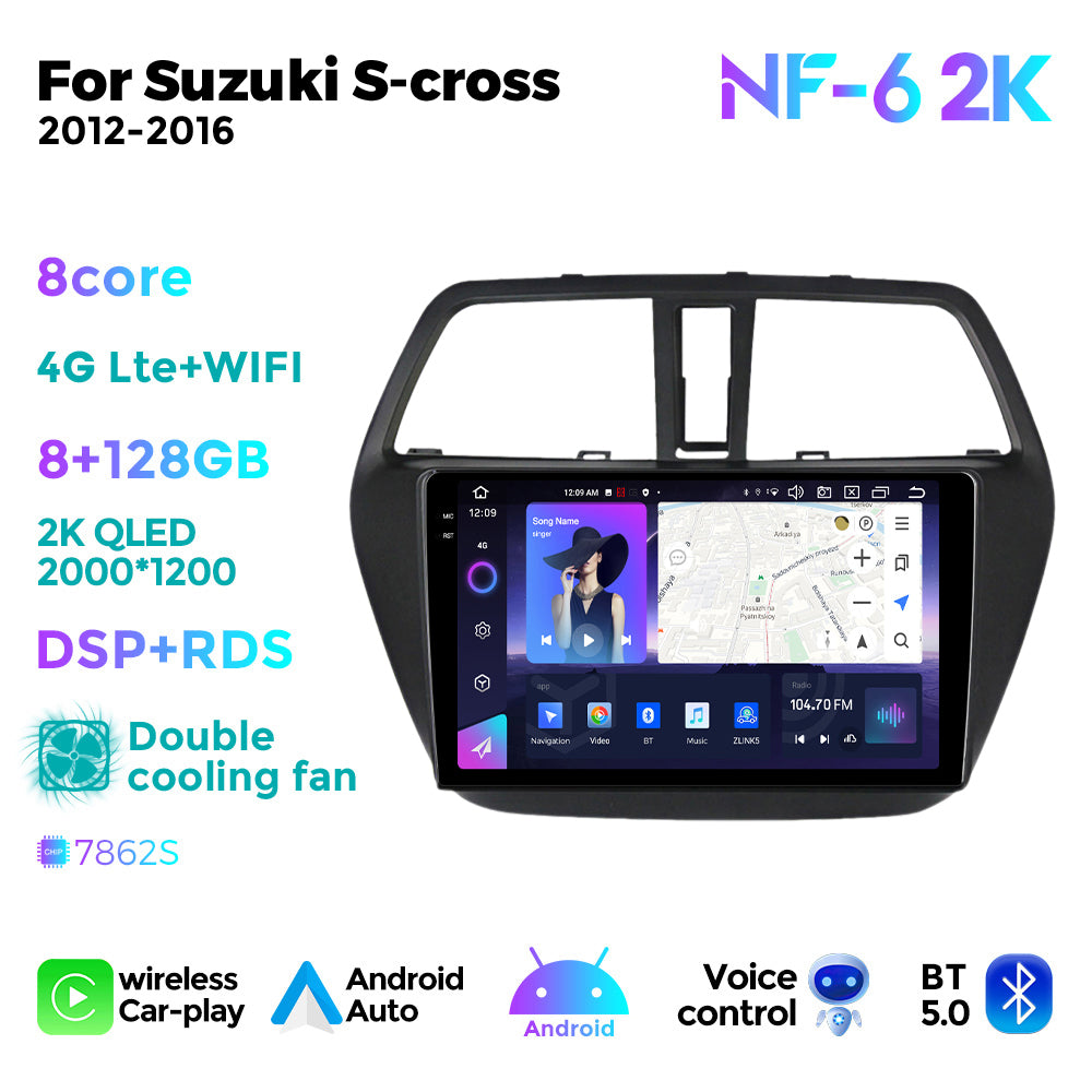 NaviFly NF Series Android 14 8G+256G 2K QLED screen CarPlay Auto DSP RDS 4GLte WIFI For Suzuki S-cross 2012-2016 9inch