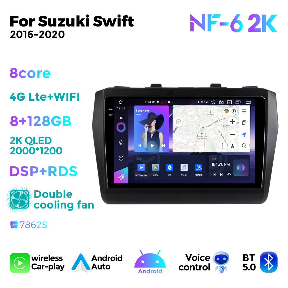 NaviFly NF Series Android 14 8G+256G 2K QLED screen CarPlay Auto DSP RDS 4GLte WIFI For Suzuki Swift 2016-2020 9inch
