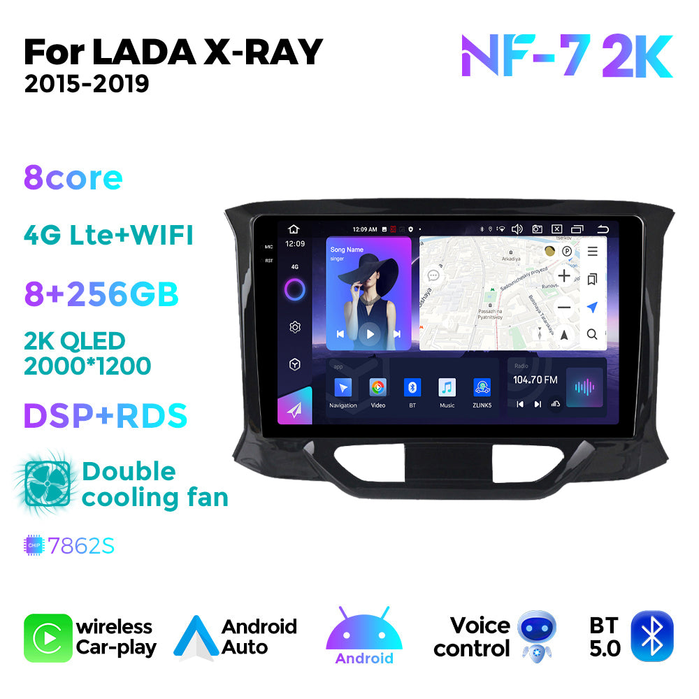NaviFly NF Series Android 14 8G+256G 2K QLED screen CarPlay Auto DSP RDS 4GLte WIFI For LADA X-RAY 2015-2019 9inch