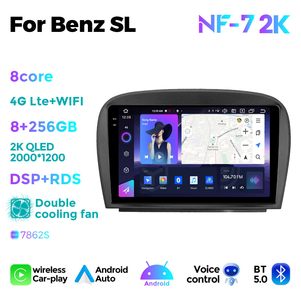NaviFly NF Series Android 14 8G+256G 2K QLED screen CarPlay Auto DSP RDS 4GLte WIFI For Mercedes Benz SL 2001-2007 9.5Inch