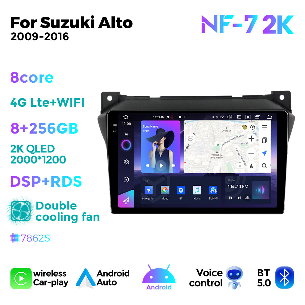 NaviFly NF Series Android 14 8G+256G 2K QLED screen CarPlay Auto DSP RDS 4GLte WIFI For Suzuki Alto 2009-2016 9inch