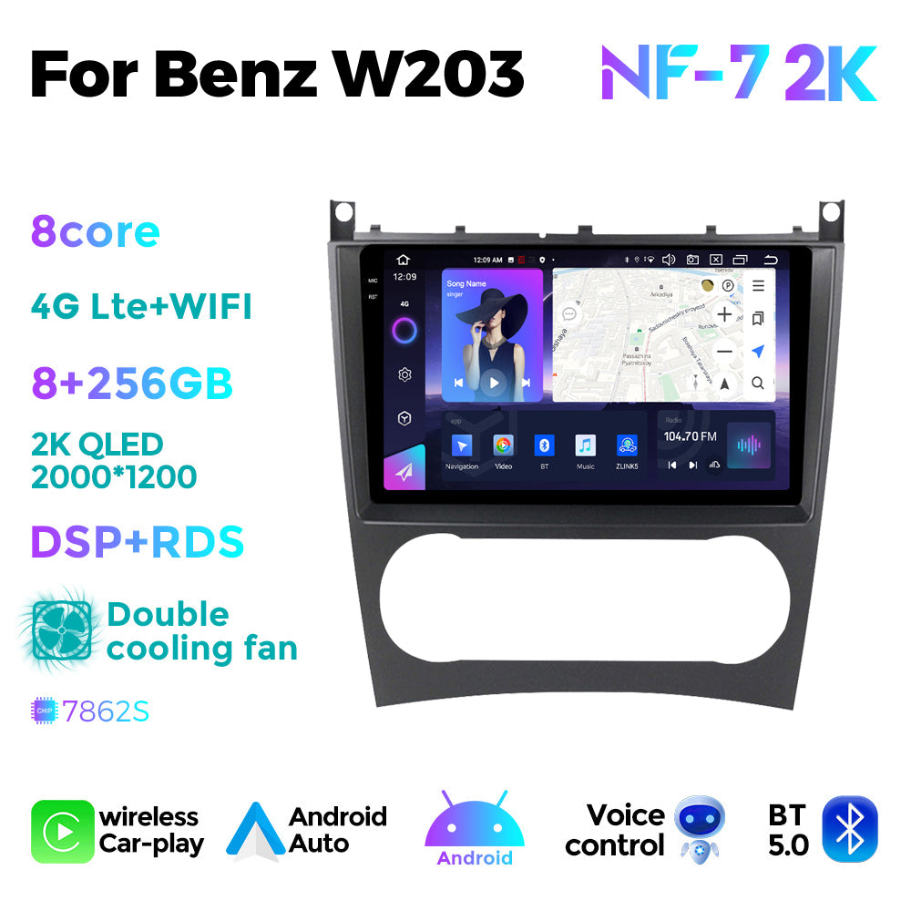 NaviFly NF Series Android 14 8G+256G 2K QLED screen CarPlay Auto DSP RDS 4GLte WIFI For Mercedes Benz W203 9.5Inch