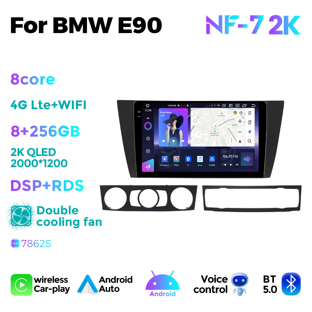 NaviFly NF Series Android 14 8G+256G 2K QLED screen CarPlay Auto DSP RDS 4GLte WIFI For BMW E90 9inch