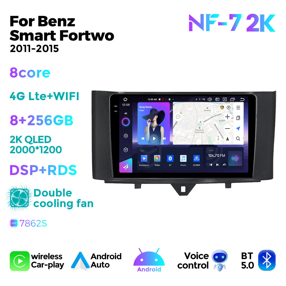 NaviFly NF Series Android 14 8G+256G 2K QLED screen CarPlay Auto DSP RDS 4GLte WIFI For Mercedes Benz Smart Fortwo 2011-2015 9.5Inch