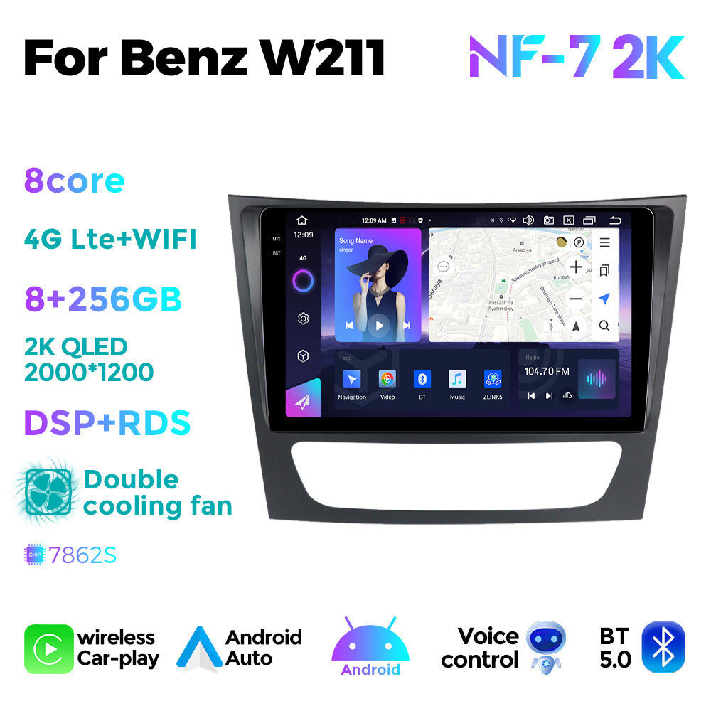 NaviFly NF Series Android 14 8G+256G 2K QLED screen CarPlay Auto DSP RDS 4GLte WIFI For Mercedes Benz W211 9.5Inch