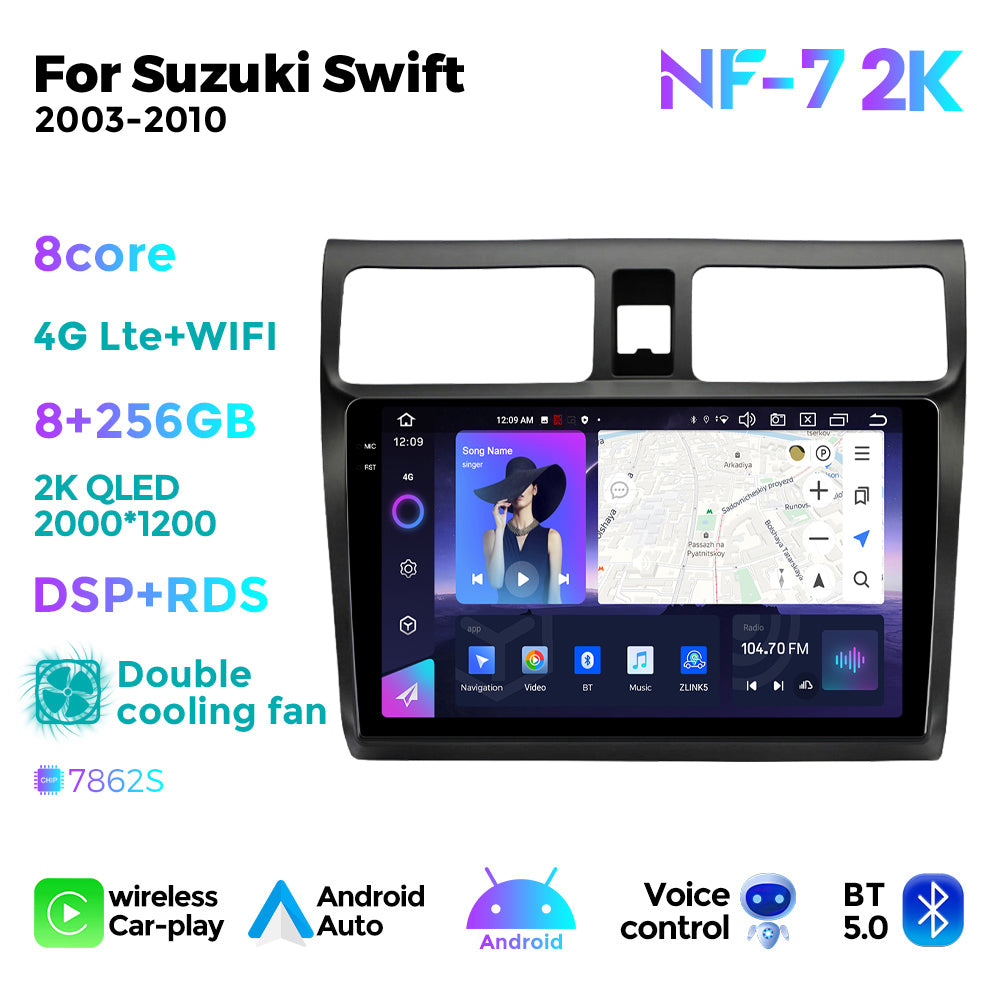 NaviFly NF Series Android 14 8G+256G 2K QLED screen CarPlay Auto DSP RDS 4GLte WIFI For Suzuki Swift 2003-2010 10inch