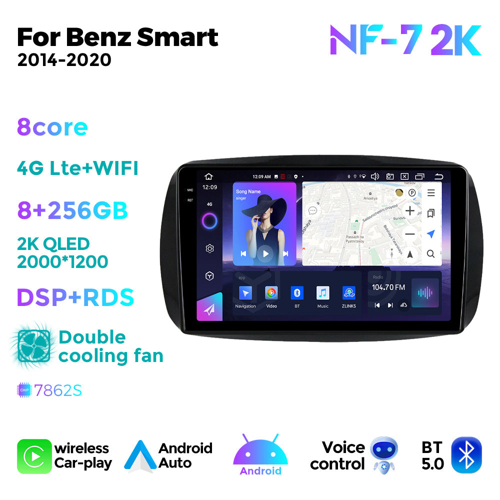 NaviFly NF Series Android 14 8G+256G 2K QLED screen CarPlay Auto DSP RDS 4GLte WIFI For Mercedes Benz Smart 2014-2020 9.5Inch