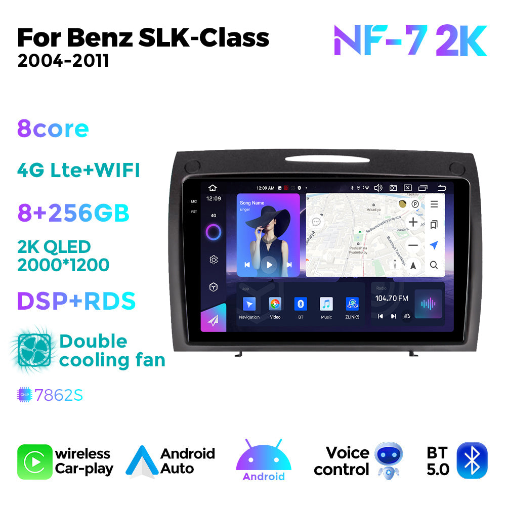 NaviFly NF Series Android 14 8G+256G 2K QLED screen CarPlay Auto DSP RDS 4GLte WIFI For Mercedes Benz SLK-Class 2004-2011 9.5Inch