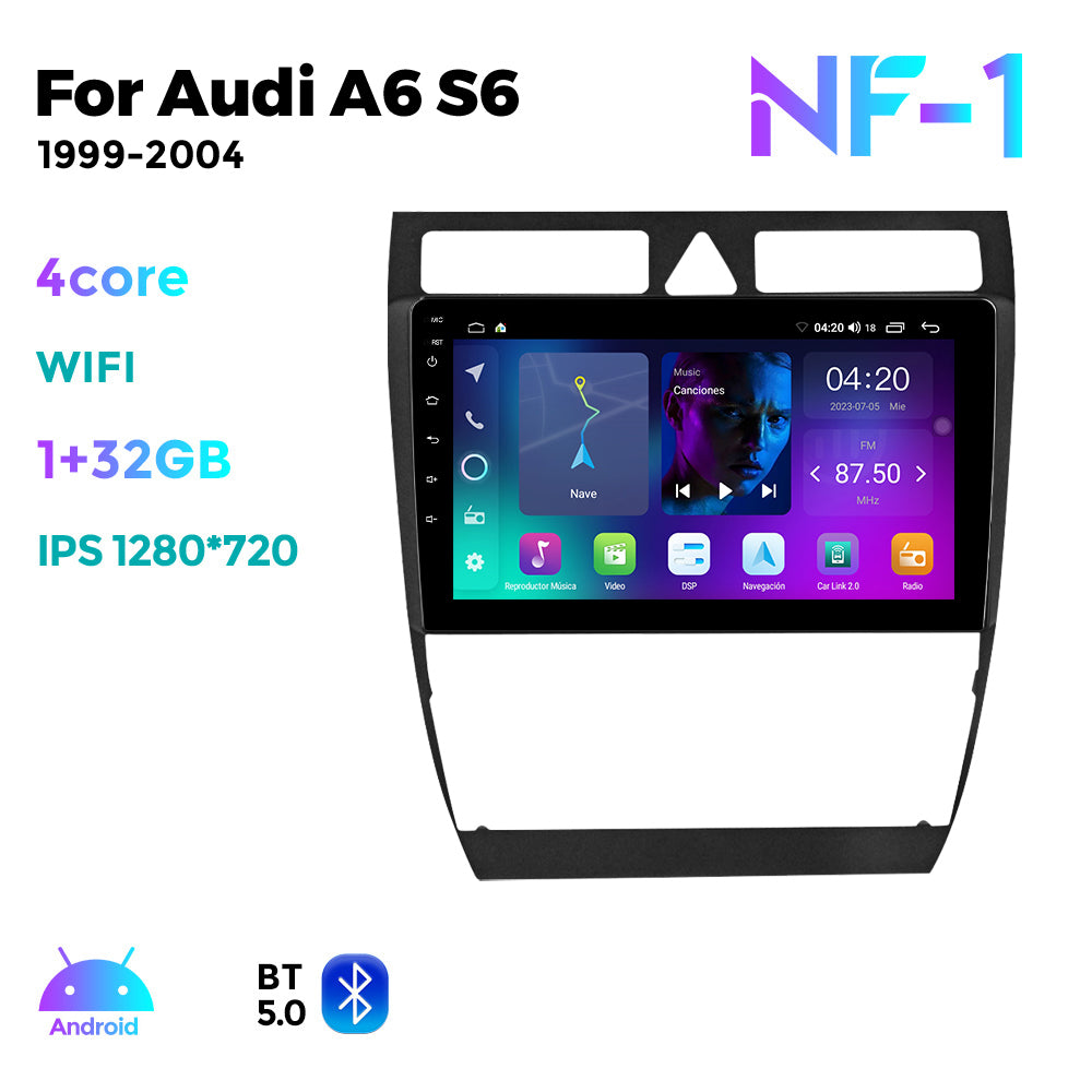 NaviFly NF Series Android 14 8G+256G 2K QLED screen CarPlay Auto DSP RDS 4GLte WIFI For Audi A6 S6 1999-2004 9inch