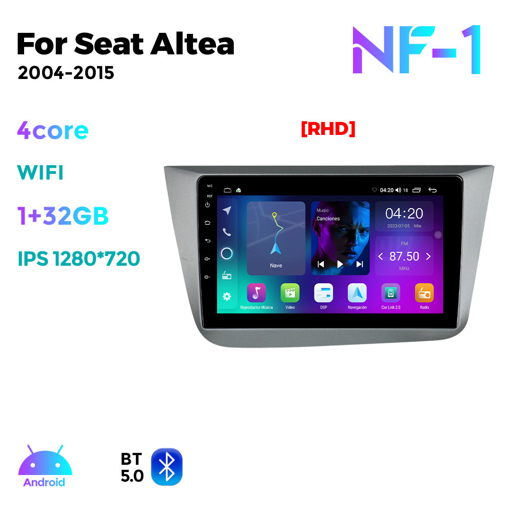 NaviFly NF Series Android 14 8G+256G 2K QLED screen CarPlay Auto DSP RDS 4GLte WIFI For Seat Altea 2004-2015 9inch