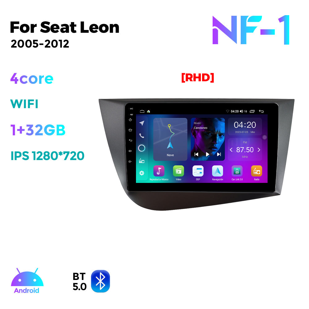 NaviFly NF Series Android 14 8G+256G 2K QLED screen CarPlay Auto DSP RDS 4GLte WIFI For Seat Leon 2005-2012 9inch