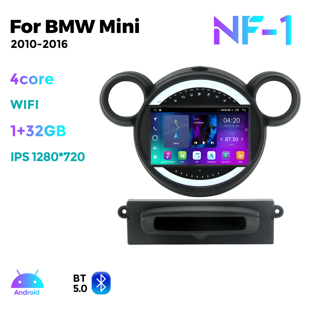 NaviFly NF Series Android 14 8G+256G 2K QLED screen CarPlay Auto DSP RDS 4GLte WIFI For BMW Mini 2010-2016 9inch