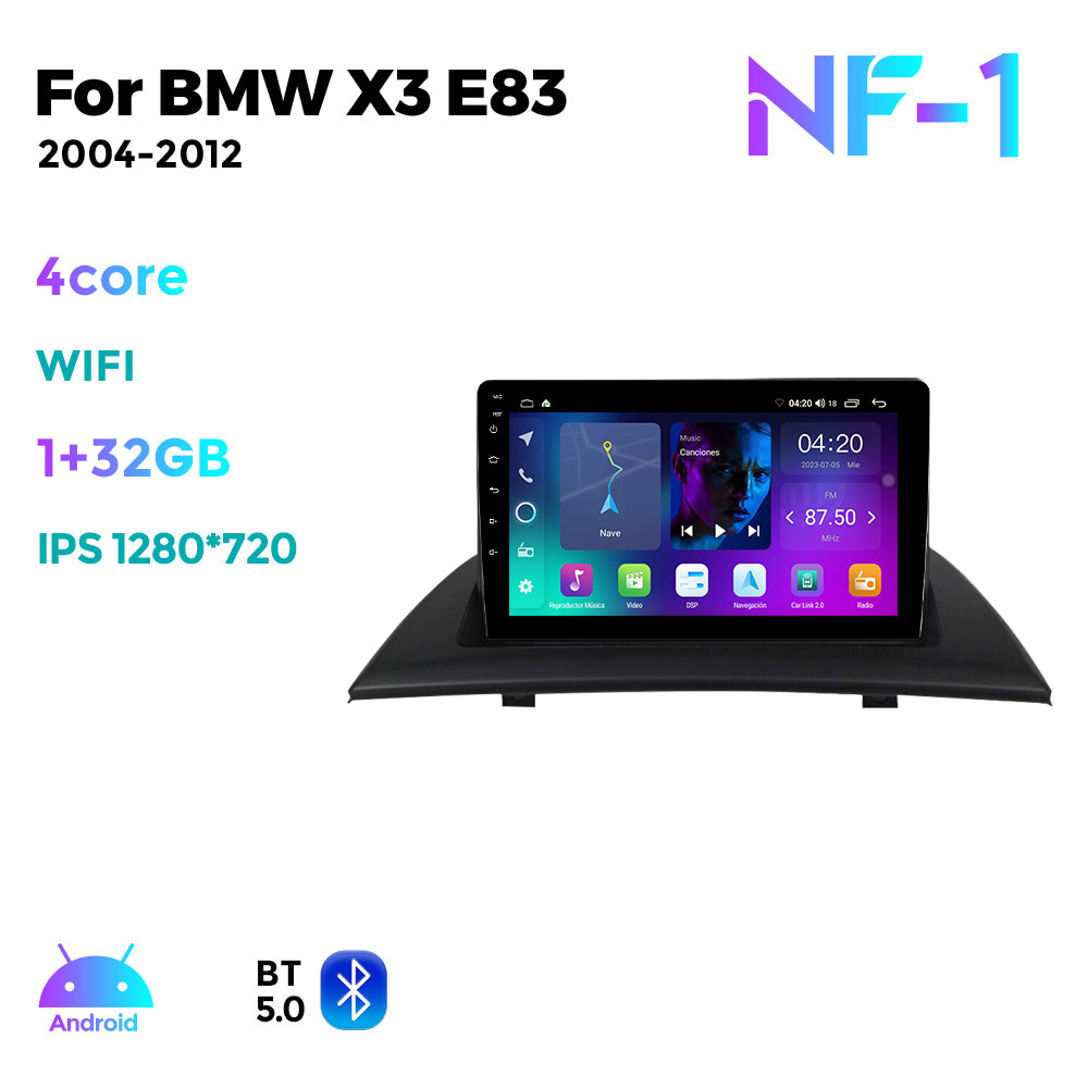 NaviFly NF Series Android 14 8G+256G 2K QLED screen CarPlay Auto DSP RDS 4GLte WIFI For BMW X3 E83 2004-2012 9inch