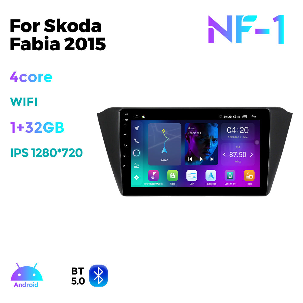 NaviFly NF Series Android 14 8G+256G 2K QLED screen CarPlay Auto DSP RDS 4GLte WIFI For Skoda Fabia 2015 10inch