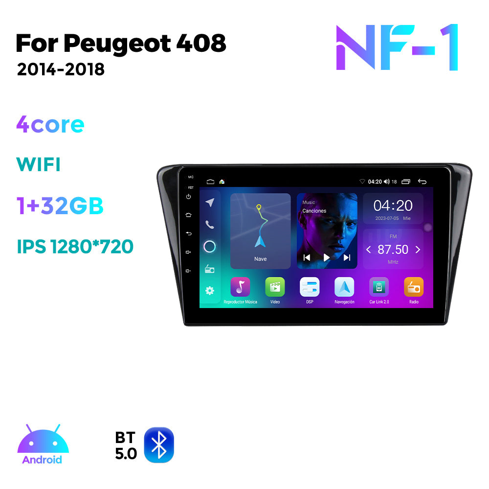 NaviFly NF Series Android 14 8G+256G 2K QLED screen CarPlay Auto DSP RDS 4GLte WIFI For Peugeot 408 2014-2018 10inch