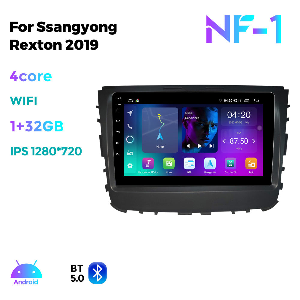 NaviFly NF Series Android 14 8G+256G 2K QLED screen CarPlay Auto DSP RDS 4GLte WIFI For Ssangyong Rexton 2019 9inch