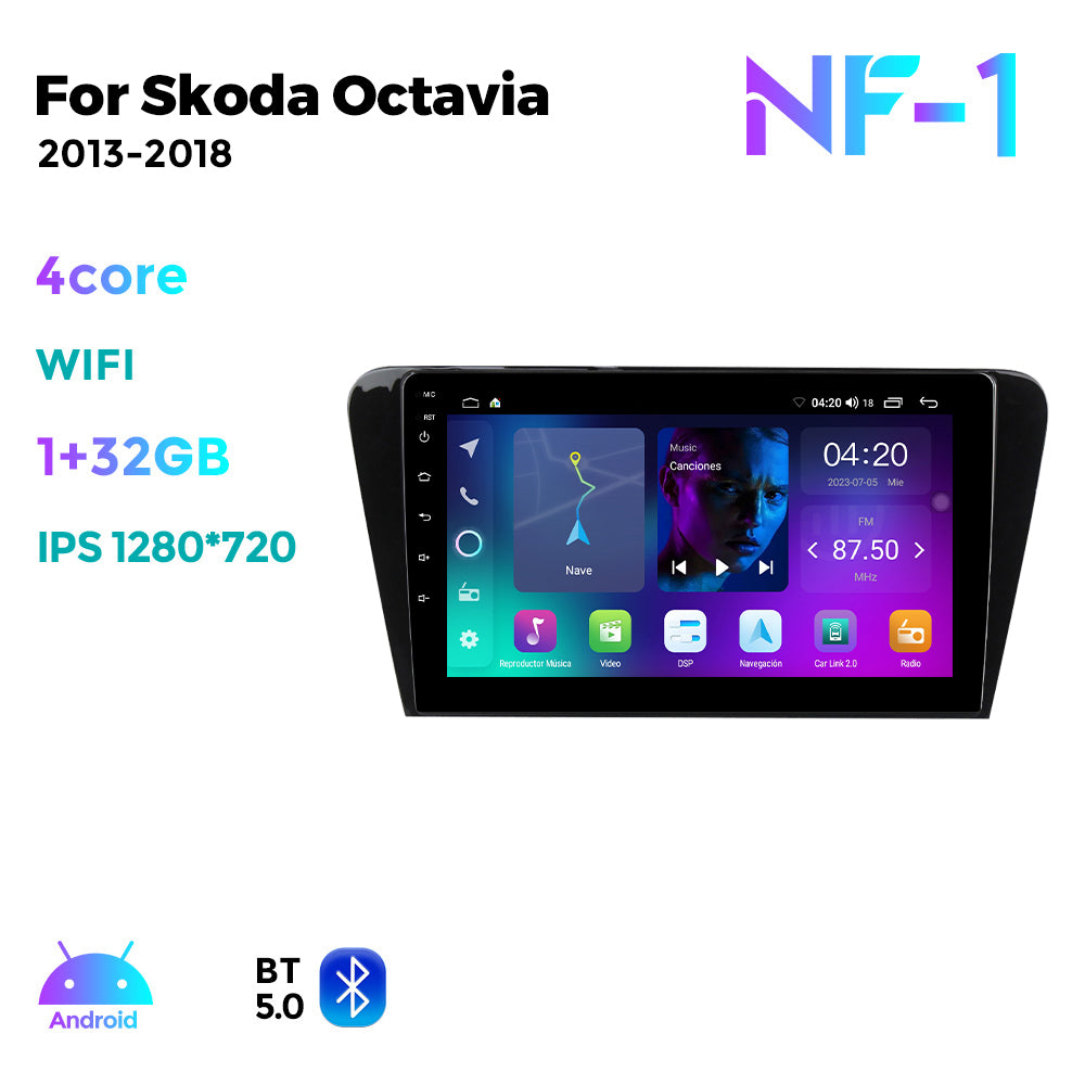 NaviFly NF Series Android 14 8G+256G 2K QLED screen CarPlay Auto DSP RDS 4GLte WIFI For Skoda Octavia 2013-2018 10inch