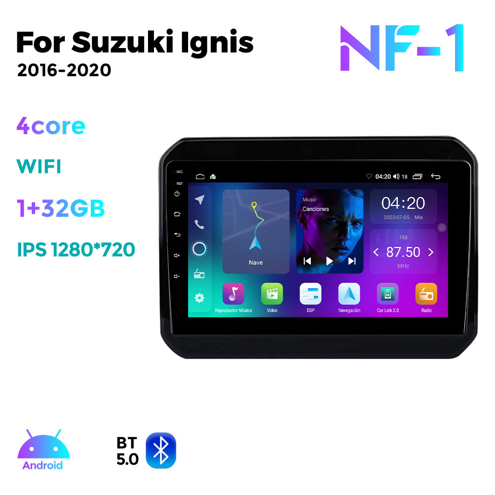 NaviFly NF Series Android 14 8G+256G 2K QLED screen CarPlay Auto DSP RDS 4GLte WIFI For Suzuki Ignis 2016-2020 9inch